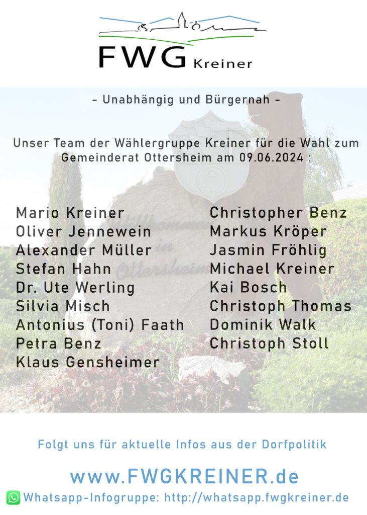 Liste Wählergruppe Kreiner FWG Kreiner Ottersheim